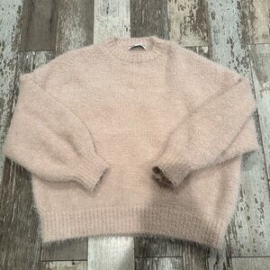 Zara Women's Fuzzy Crewneck Sweater in Cream